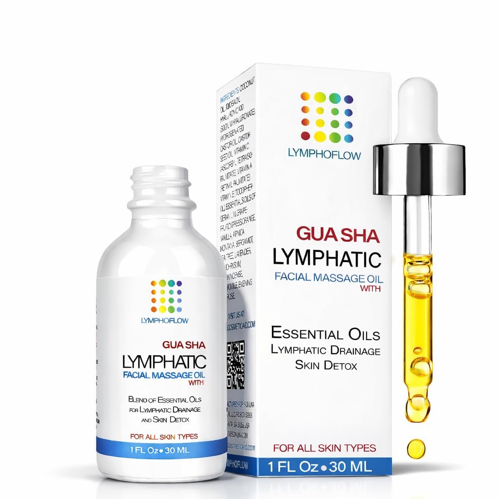 Bruizex Lymphdrainage-Öl für Gesichts- & Nackenmassage, mit Kokos- und Jojobaöl, angereichert mit Vitamin E & C, Hyaluronsäure & Retinol – 1 Fl Oz
