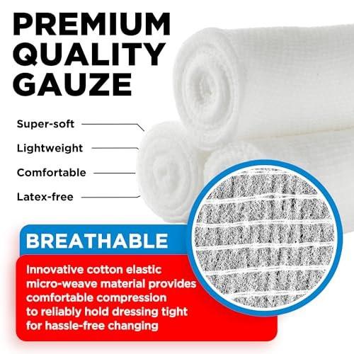 Mighty-X 36er Pack Mullbinden 3" x 4,1yd – Weiche, atmungsaktive, latexfreie, einzeln verpackte Verbandrollen mit Klebeband-Bonus – Dehnbarer Fixierverband für die Wundversorgung – auch als Tierverband geeignet