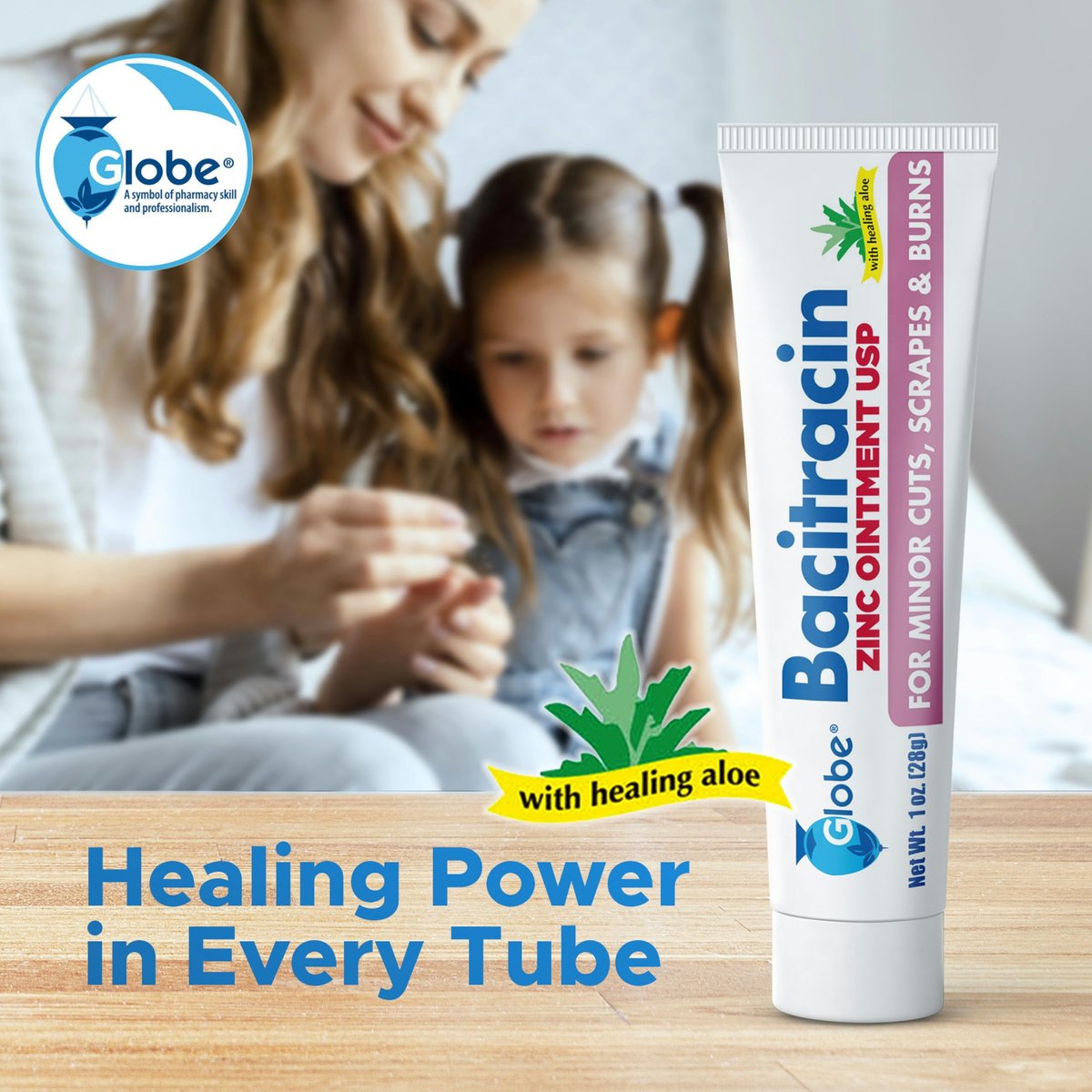 Globe (3er Pack) Bacitracin Zink Salbe + Aloe 28g – Maximalstarkes Antibiotikum zur Wundheilung – Topische Medizinische Lösung für Schnitte, Verbrennungen, Schürfwunden – Hautinfektion & Erste-Hilfe-Grundausstattung