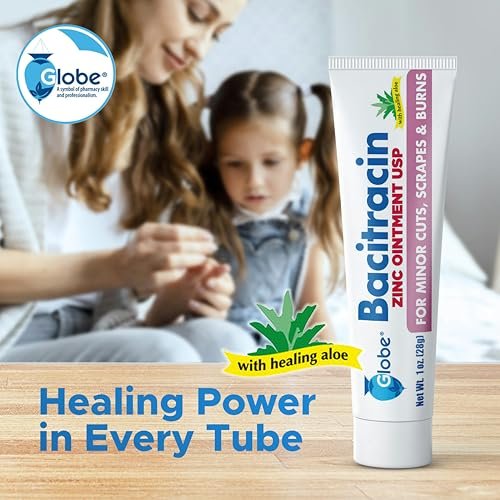 Globe (3er Pack) Bacitracin Zink Salbe + Aloe 28g – Maximalstarkes Antibiotikum zur Wundheilung – Topische Medizinische Lösung für Schnitte, Verbrennungen, Schürfwunden – Hautinfektion & Erste-Hilfe-Grundausstattung