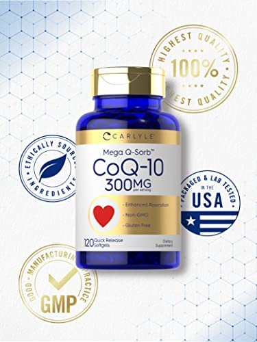 Carlyle CoQ10 300 mg – 120 Softgels | Mega Q-Sorb Coenzym Q-10 mit schwarzem Pfefferextrakt | Nicht-GMO, glutenfreies Nahrungsergänzungsmittel