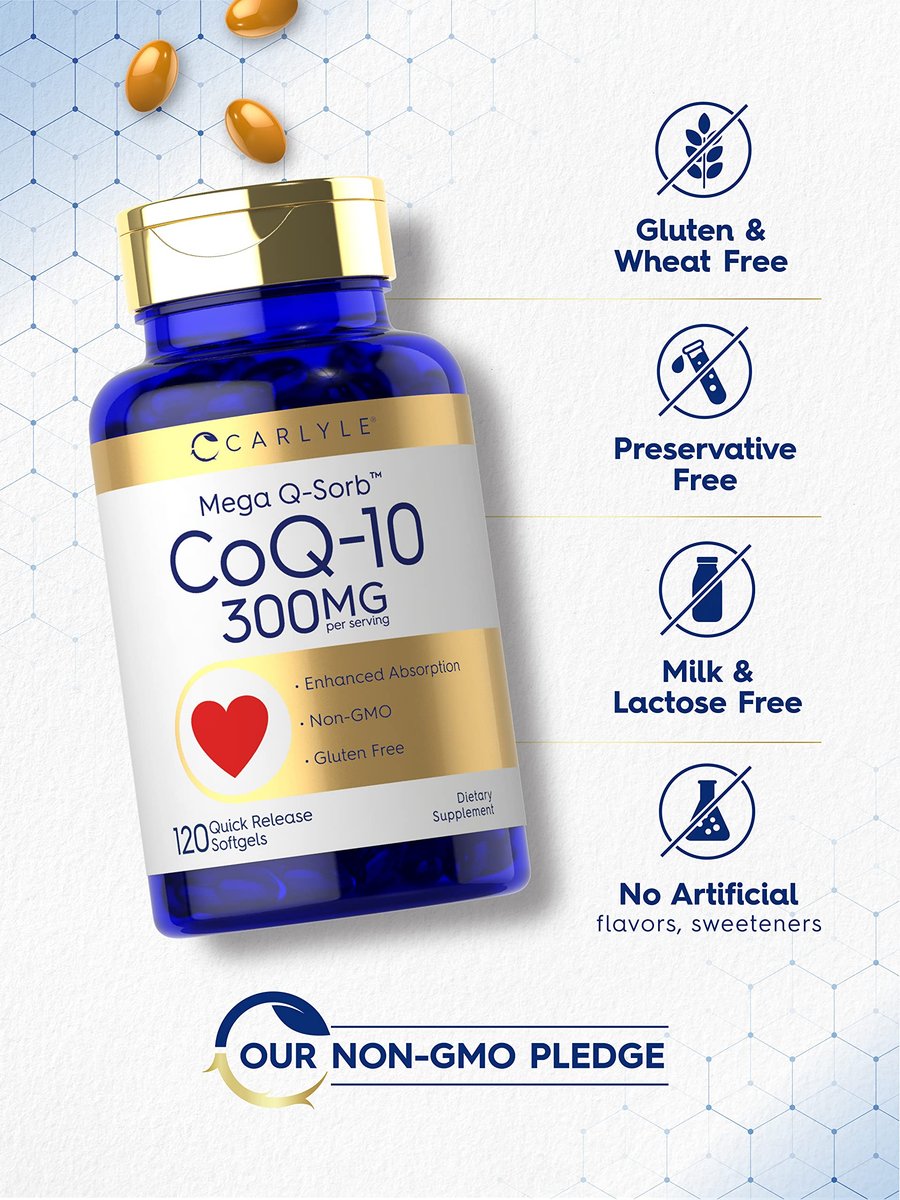 Carlyle CoQ10 300 mg – 120 Softgels | Mega Q-Sorb Coenzym Q-10 mit schwarzem Pfefferextrakt | Nicht-GMO, glutenfreies Nahrungsergänzungsmittel