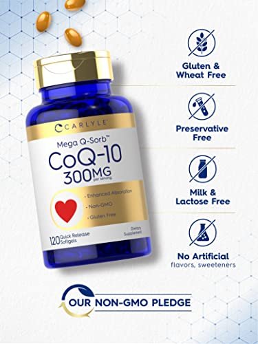 Carlyle CoQ10 300 mg – 120 Softgels | Mega Q-Sorb Coenzym Q-10 mit schwarzem Pfefferextrakt | Nicht-GMO, glutenfreies Nahrungsergänzungsmittel