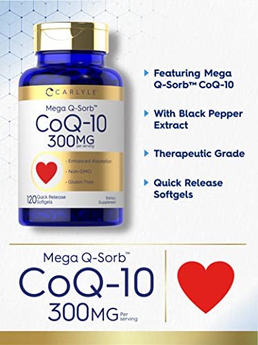 Carlyle CoQ10 300 mg – 120 Softgels | Mega Q-Sorb Coenzym Q-10 mit schwarzem Pfefferextrakt | Nicht-GMO, glutenfreies Nahrungsergänzungsmittel