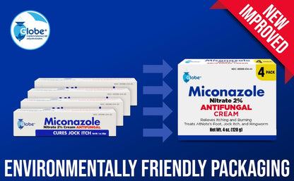Globe Miconazolnitrat 2% Antimykotische Creme (4er-Pack) – Behandelt Fußpilz, Juckreiz, Ringelflechte und mehr, 1 Unze Tube