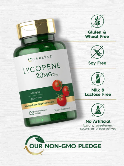 Carlyle Lycopene 20 mg | 120 Weichkapseln | Nicht-GVO & Glutenfrei | Nahrungsergänzungsmittel