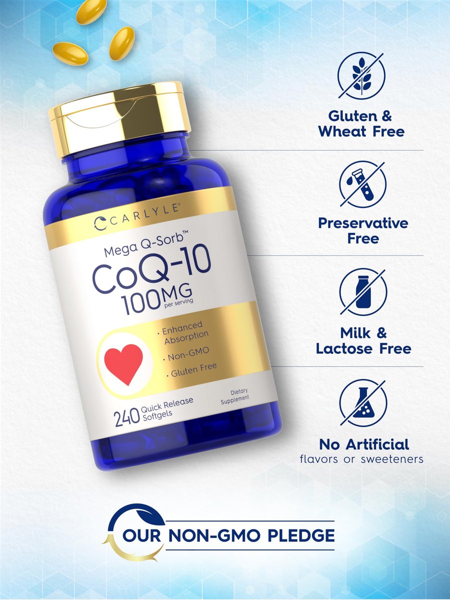 Carlyle CoQ10 100mg Weichkapseln | 240 Stück | Mega Q-Sorb Coenzym Q-10 | mit Schwarzem Pfeffer Extrakt | Nicht-GVO & Glutenfrei