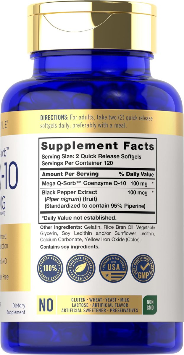 Carlyle CoQ10 100mg Weichkapseln | 240 Stück | Mega Q-Sorb Coenzym Q-10 | mit Schwarzem Pfeffer Extrakt | Nicht-GVO & Glutenfrei