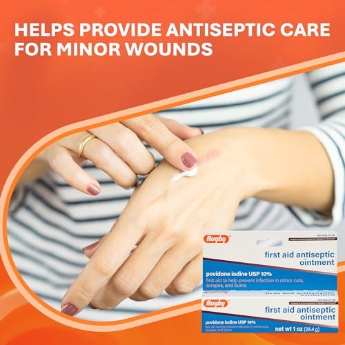Rugby First Aid Antiseptische Salbe, Povidon-Iod USP 10% topische Lösung, hilft Infektionen bei kleinen Schnitten, Schürfwunden und Verbrennungen vorzubeugen - 28 g