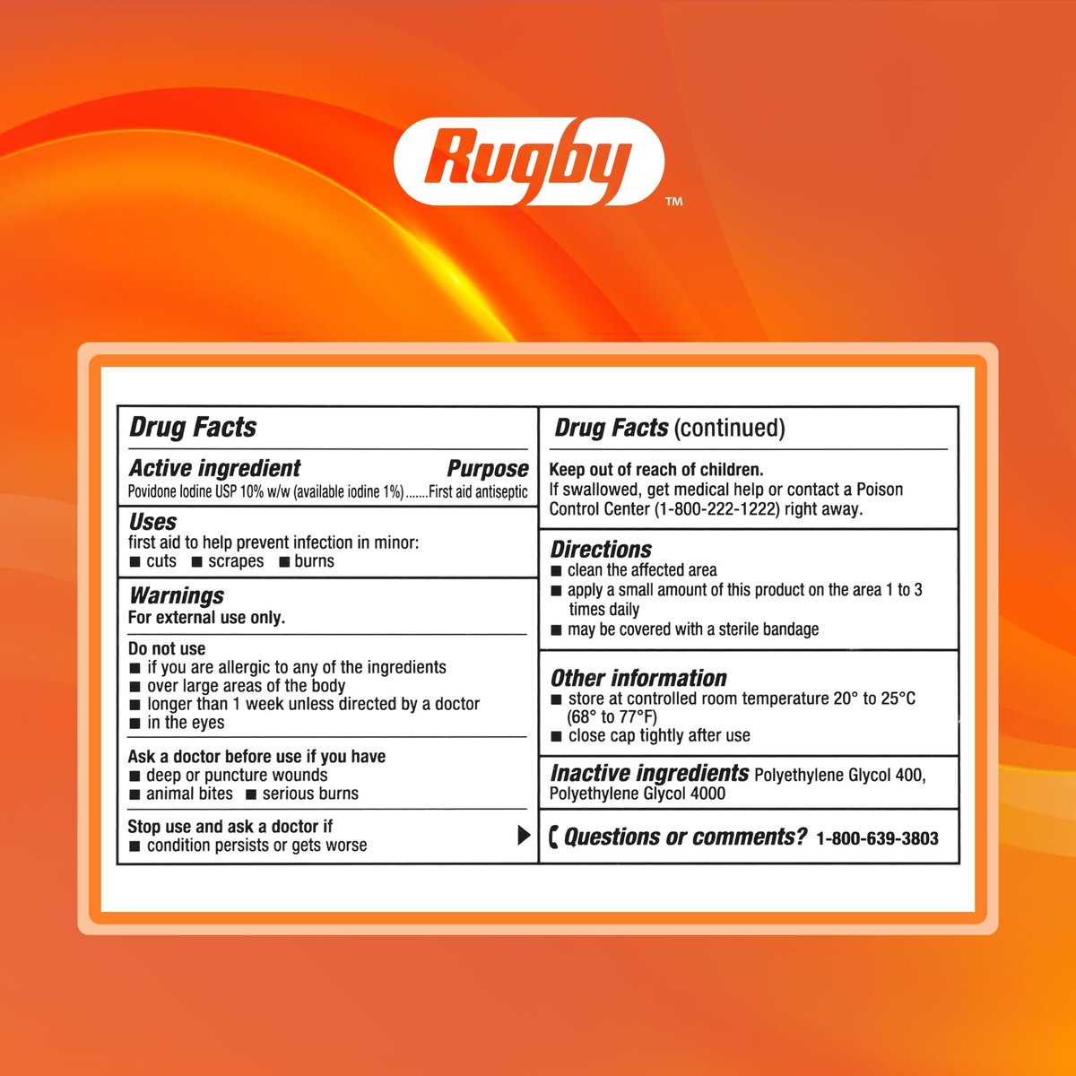 Rugby First Aid Antiseptische Salbe, Povidon-Iod USP 10% topische Lösung, hilft Infektionen bei kleinen Schnitten, Schürfwunden und Verbrennungen vorzubeugen - 28 g
