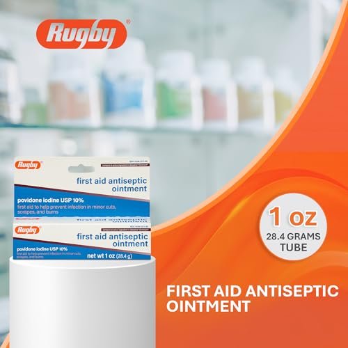 Rugby First Aid Antiseptische Salbe, Povidon-Iod USP 10% topische Lösung, hilft Infektionen bei kleinen Schnitten, Schürfwunden und Verbrennungen vorzubeugen - 28 g