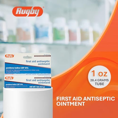 Rugby First Aid Antiseptische Salbe, Povidon-Iod USP 10% topische Lösung, hilft Infektionen bei kleinen Schnitten, Schürfwunden und Verbrennungen vorzubeugen - 28 g