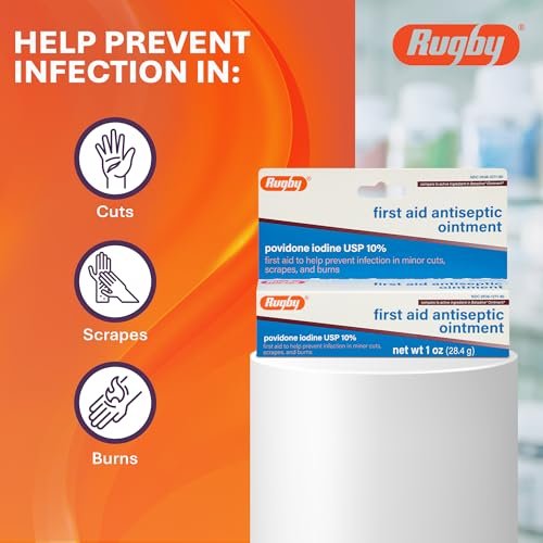 Rugby First Aid Antiseptische Salbe, Povidon-Iod USP 10% topische Lösung, hilft Infektionen bei kleinen Schnitten, Schürfwunden und Verbrennungen vorzubeugen - 28 g