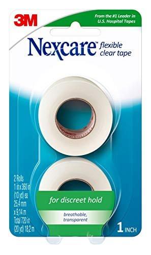 Nexcare Flexible Clear Tape – Wasserdichtes, transparentes medizinisches Klebeband zur Fixierung von Verbänden und Katheterschläuchen – 1 Zoll x 10 Yards, 2 Rollen