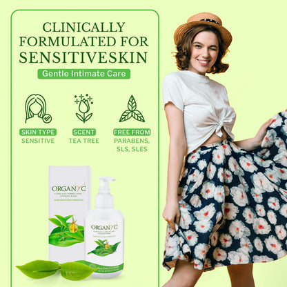 Organyc Intimwaschgel für empfindliche Haut, 250 ml, pH-ausgewogener Reiniger mit Bio-Teeöl & Pflanzenextrakten