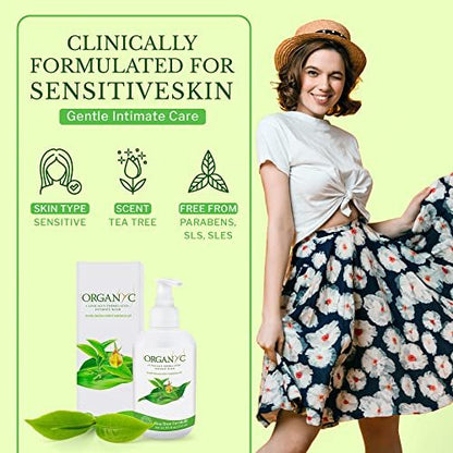 Organyc Intimwaschgel für empfindliche Haut, 250 ml, pH-ausgewogener Reiniger mit Bio-Teeöl & Pflanzenextrakten
