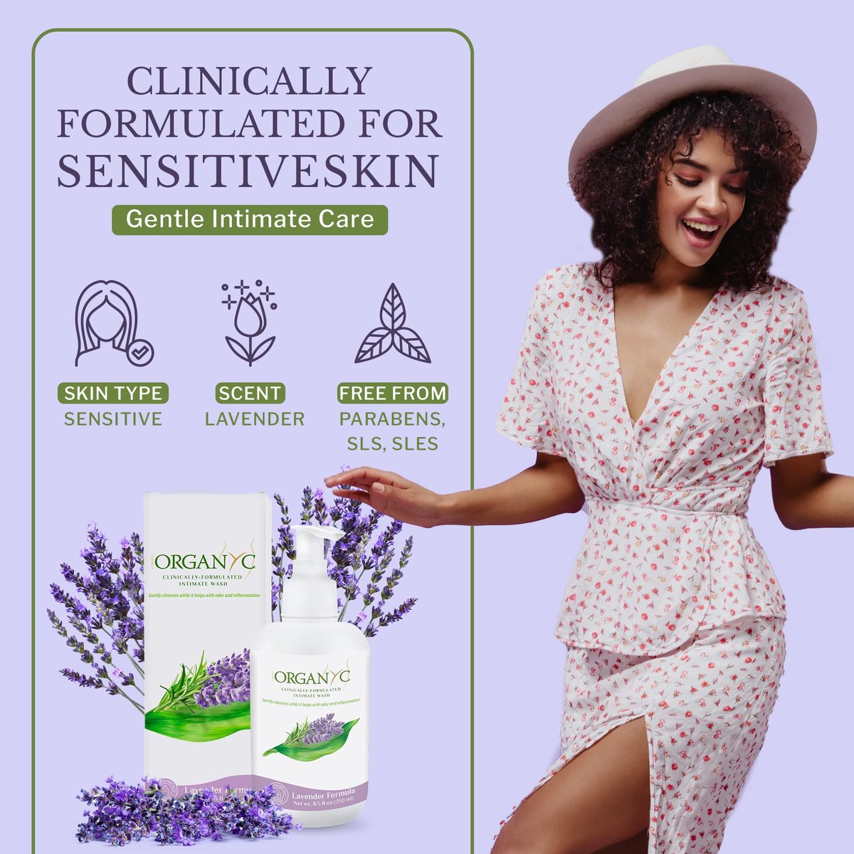 Organyc Intimwaschgel für empfindliche Haut, 250 ml, pH-ausgeglichene Reinigung mit Bio-Lavendel & Pflanzenextrakten