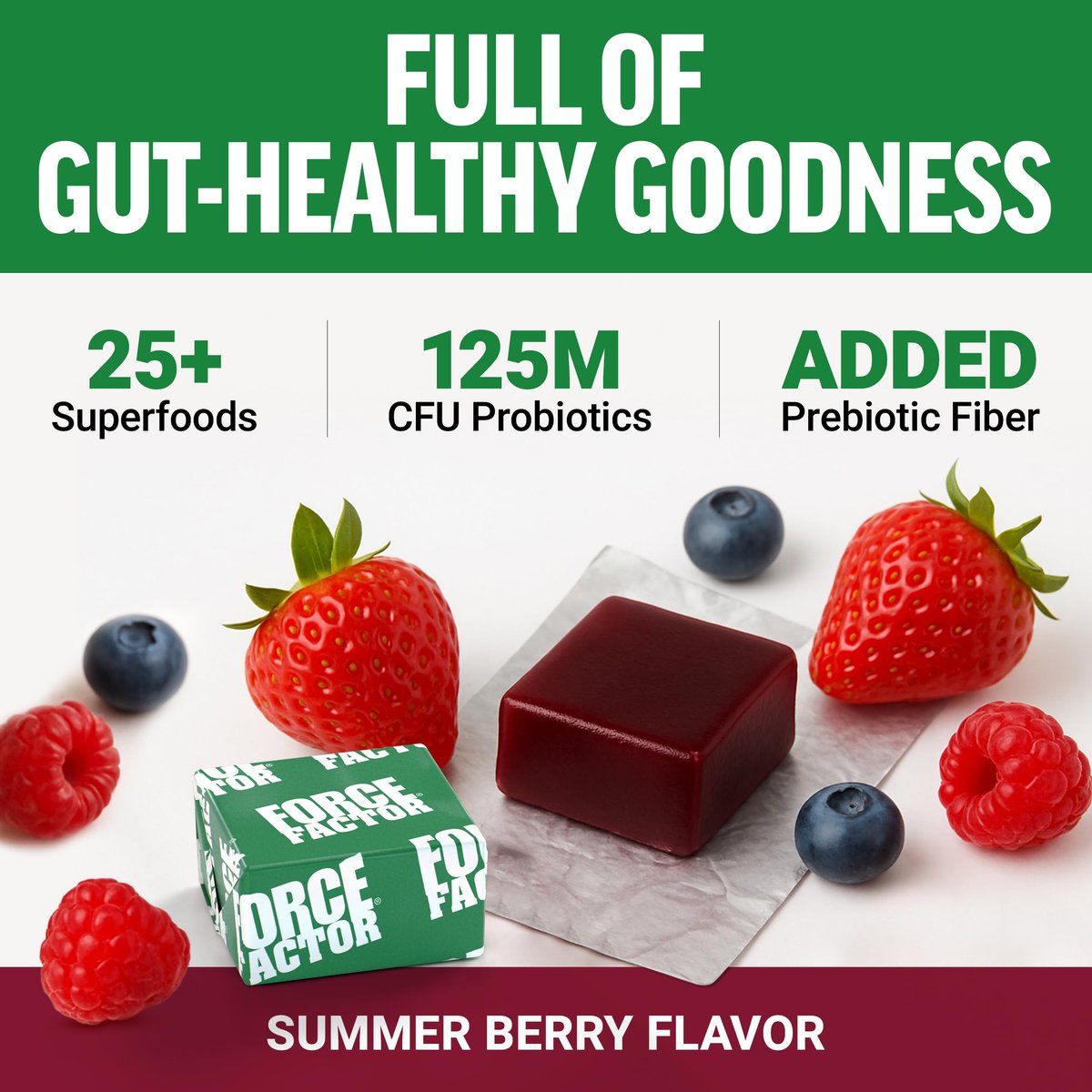 Force Factor Smarter Greens Superfood Kautabletten – Grünes Superfood für Darmgesundheit, Blähungen und Verdauung mit Probiotika, Antioxidantien und Ballaststoffen, Sommerbeere, 60 Kautabletten