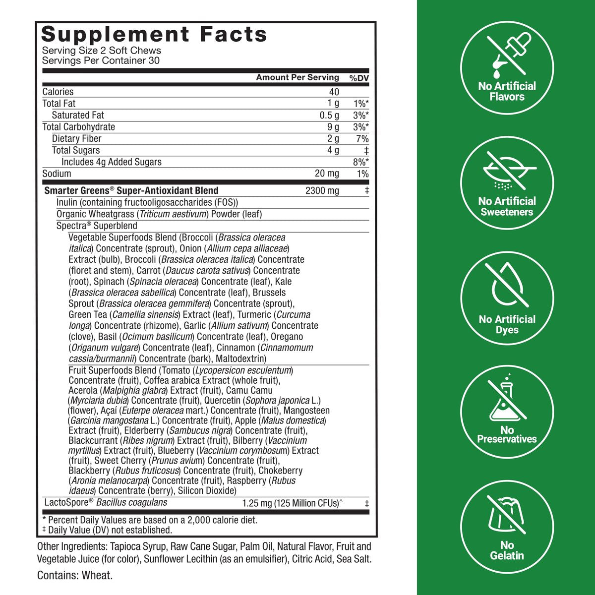Force Factor Smarter Greens Superfood Kautabletten – Grünes Superfood für Darmgesundheit, Blähungen und Verdauung mit Probiotika, Antioxidantien und Ballaststoffen, Sommerbeere, 60 Kautabletten