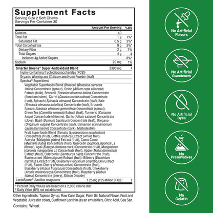 Force Factor Smarter Greens Superfood Kautabletten – Grünes Superfood für Darmgesundheit, Blähungen und Verdauung mit Probiotika, Antioxidantien und Ballaststoffen, Sommerbeere, 60 Kautabletten