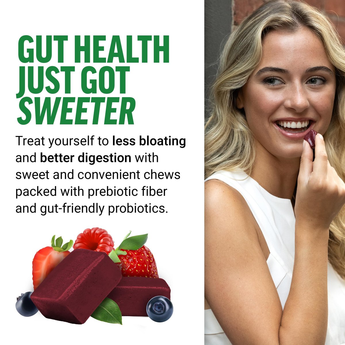 Force Factor Smarter Greens Superfood Kautabletten – Grünes Superfood für Darmgesundheit, Blähungen und Verdauung mit Probiotika, Antioxidantien und Ballaststoffen, Sommerbeere, 60 Kautabletten