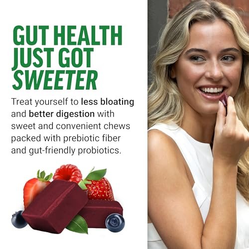 Force Factor Smarter Greens Superfood Kautabletten – Grünes Superfood für Darmgesundheit, Blähungen und Verdauung mit Probiotika, Antioxidantien und Ballaststoffen, Sommerbeere, 60 Kautabletten