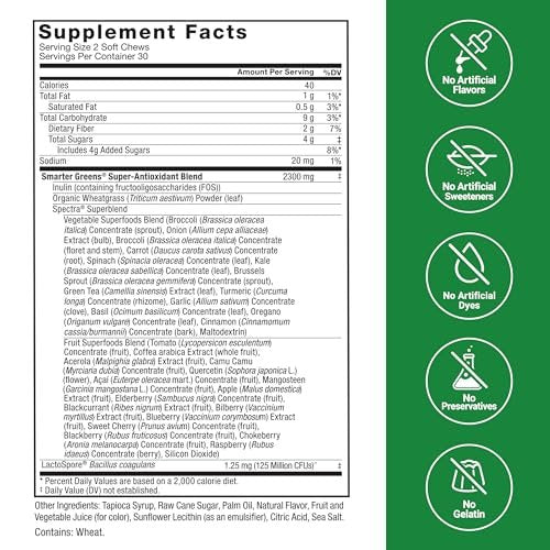 Force Factor Smarter Greens Superfood Kautabletten – Grünes Superfood für Darmgesundheit, Blähungen und Verdauung mit Probiotika, Antioxidantien und Ballaststoffen, Sommerbeere, 60 Kautabletten