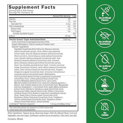 Force Factor Smarter Greens Superfood Kautabletten – Grünes Superfood für Darmgesundheit, Blähungen und Verdauung mit Probiotika, Antioxidantien und Ballaststoffen, Sommerbeere, 60 Kautabletten