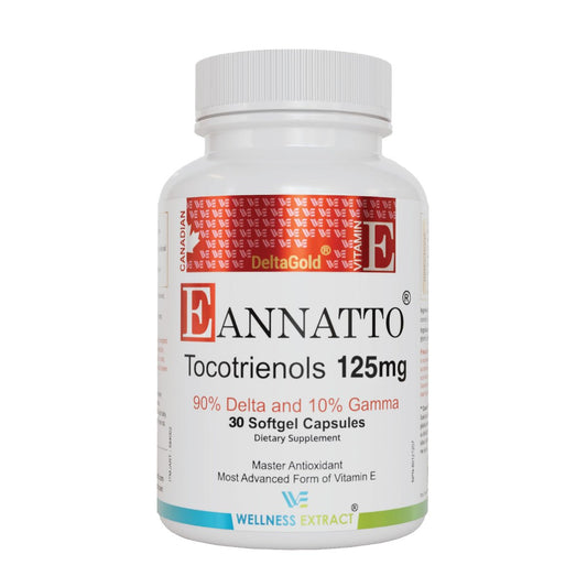 WELLNESS EXTRACT Eannatto Tocotrienole Vitamin E Nahrungsergänzungsmittel, Tocopherolfrei, Nicht-GVO, Glutenfrei & Antioxidans (125 mg, 30 Weichkapseln)