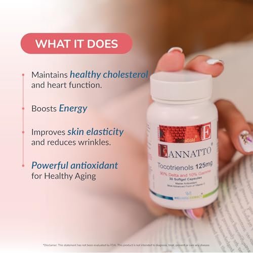 WELLNESS EXTRACT Eannatto Tocotrienole Vitamin E Nahrungsergänzungsmittel, Tocopherolfrei, Nicht-GVO, Glutenfrei & Antioxidans (125 mg, 30 Weichkapseln)