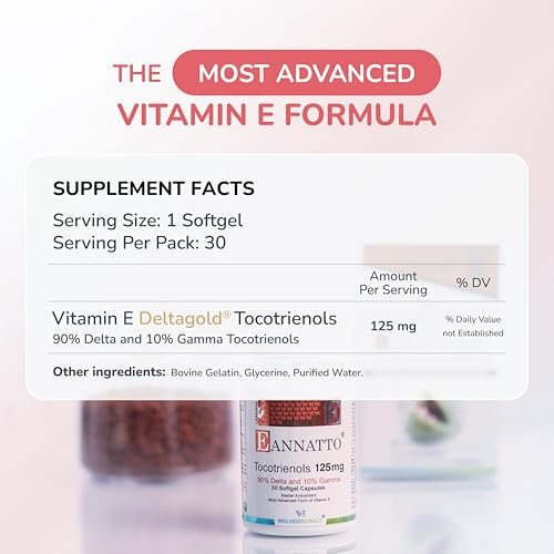WELLNESS EXTRACT Eannatto Tocotrienole Vitamin E Nahrungsergänzungsmittel, Tocopherolfrei, Nicht-GVO, Glutenfrei & Antioxidans (125 mg, 30 Weichkapseln)