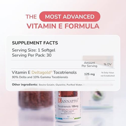 WELLNESS EXTRACT Eannatto Tocotrienole Vitamin E Nahrungsergänzungsmittel, Tocopherolfrei, Nicht-GVO, Glutenfrei & Antioxidans (125 mg, 30 Weichkapseln)