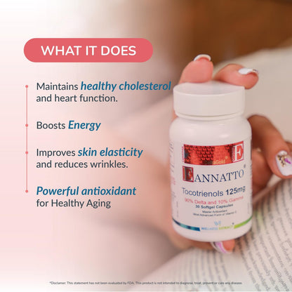 WELLNESS EXTRACT Eannatto Tocotrienole Vitamin E Nahrungsergänzungsmittel, Tocopherolfrei, Nicht-GVO, Glutenfrei & Antioxidans (125 mg, 30 Weichkapseln)