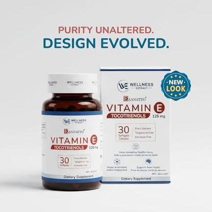 WELLNESS EXTRACT Eannatto Tocotrienole Vitamin E Nahrungsergänzungsmittel, Tocopherolfrei, Nicht-GVO, Glutenfrei & Antioxidans (125 mg, 30 Weichkapseln)