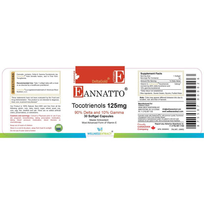 WELLNESS EXTRACT Eannatto Tocotrienole Vitamin E Nahrungsergänzungsmittel, Tocopherolfrei, Nicht-GVO, Glutenfrei & Antioxidans (125 mg, 30 Weichkapseln)