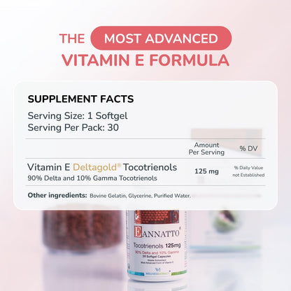 WELLNESS EXTRACT Eannatto Tocotrienole Vitamin E Nahrungsergänzungsmittel, Tocopherolfrei, Nicht-GVO, Glutenfrei & Antioxidans (125 mg, 30 Weichkapseln)