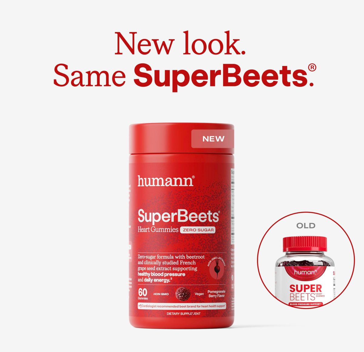 humanN SuperBeets Herz-Gummis ohne Zucker - Rote-Bete-Gummis mit Energieunterstützung, Traubenkernextrakt & Rote-Bete-Pulver - 60 Stück