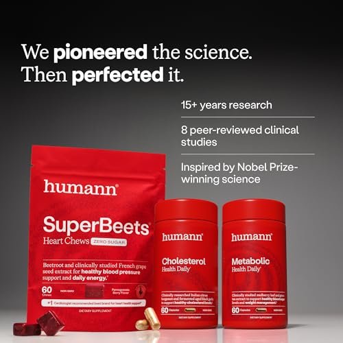 humanN SuperBeets Herz-Gummis ohne Zucker - Rote-Bete-Gummis mit Energieunterstützung, Traubenkernextrakt & Rote-Bete-Pulver - 60 Stück