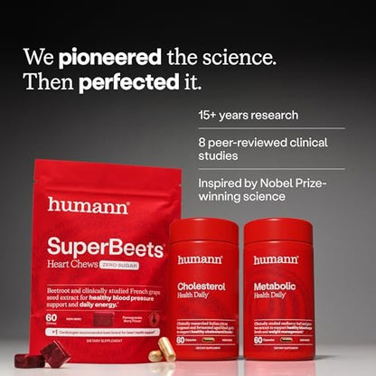 humanN SuperBeets Herz-Gummis ohne Zucker - Rote-Bete-Gummis mit Energieunterstützung, Traubenkernextrakt & Rote-Bete-Pulver - 60 Stück