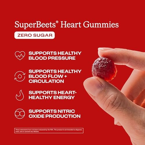 humanN SuperBeets Herz-Gummis ohne Zucker - Rote-Bete-Gummis mit Energieunterstützung, Traubenkernextrakt & Rote-Bete-Pulver - 60 Stück