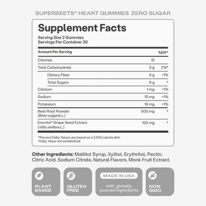 humanN SuperBeets Herz-Gummis ohne Zucker - Rote-Bete-Gummis mit Energieunterstützung, Traubenkernextrakt & Rote-Bete-Pulver - 60 Stück