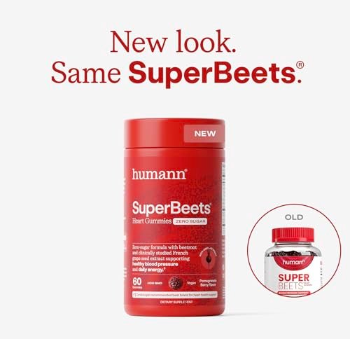 humanN SuperBeets Herz-Gummis ohne Zucker - Rote-Bete-Gummis mit Energieunterstützung, Traubenkernextrakt & Rote-Bete-Pulver - 60 Stück