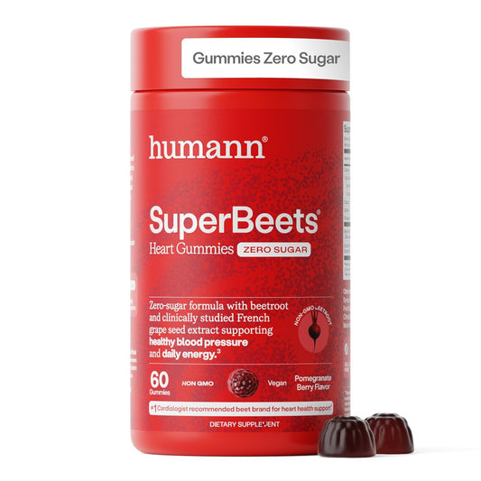 humanN SuperBeets Herz-Gummis ohne Zucker - Rote-Bete-Gummis mit Energieunterstützung, Traubenkernextrakt & Rote-Bete-Pulver - 60 Stück