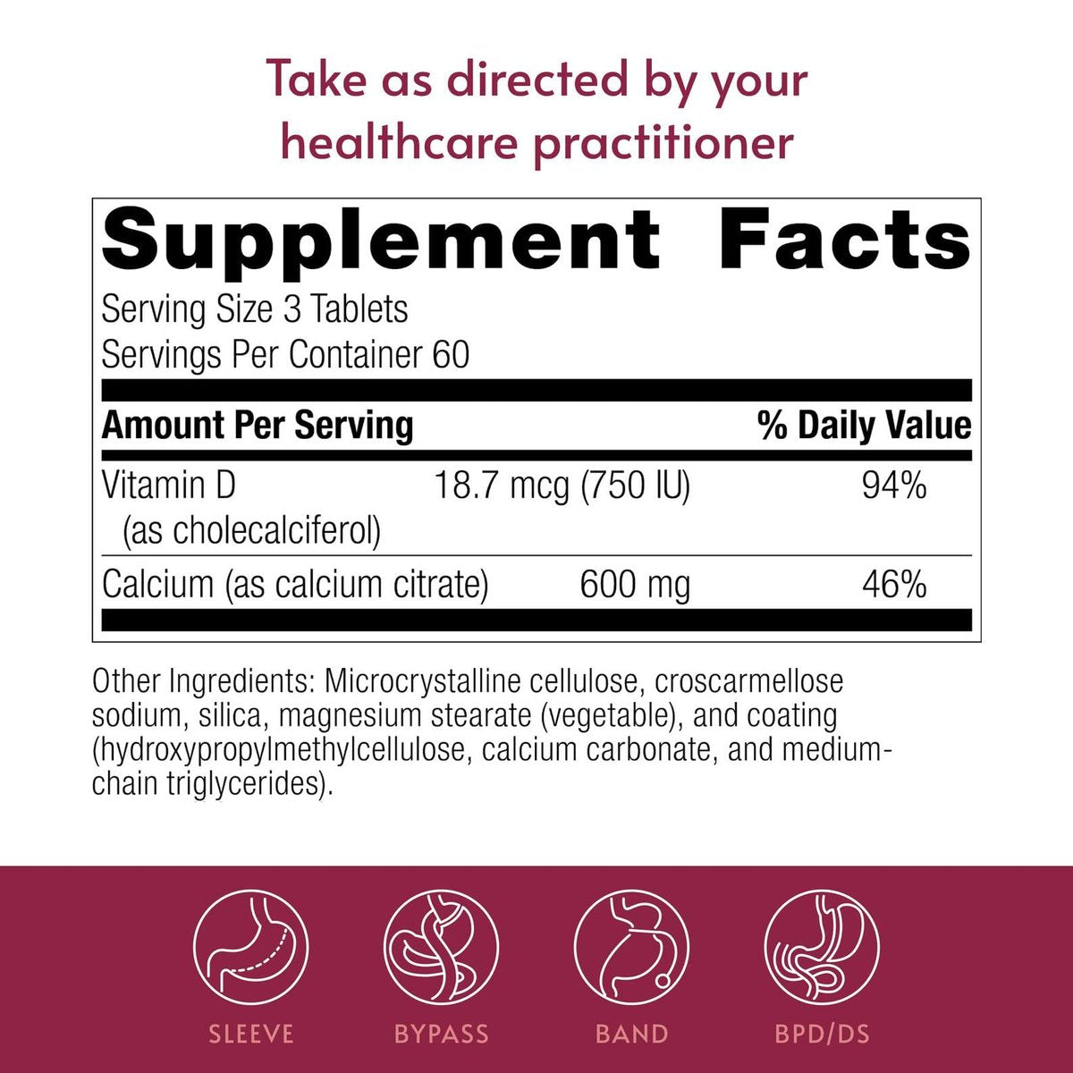 Bariatric Advantage Calciumcitrat 600 mg ohne Kautabletten – für bariatrische Chirurgie-Patienten – mit Vitamin D3 – Mineralstoffpräparat – 180 Tabletten