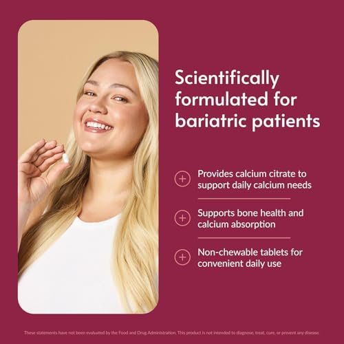 Bariatric Advantage Calciumcitrat 600 mg ohne Kautabletten – für bariatrische Chirurgie-Patienten – mit Vitamin D3 – Mineralstoffpräparat – 180 Tabletten