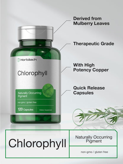 Horbäach Chlorophyll Kapseln | 120 Stück | mit Kupfer | Nicht-GMO & Glutenfrei