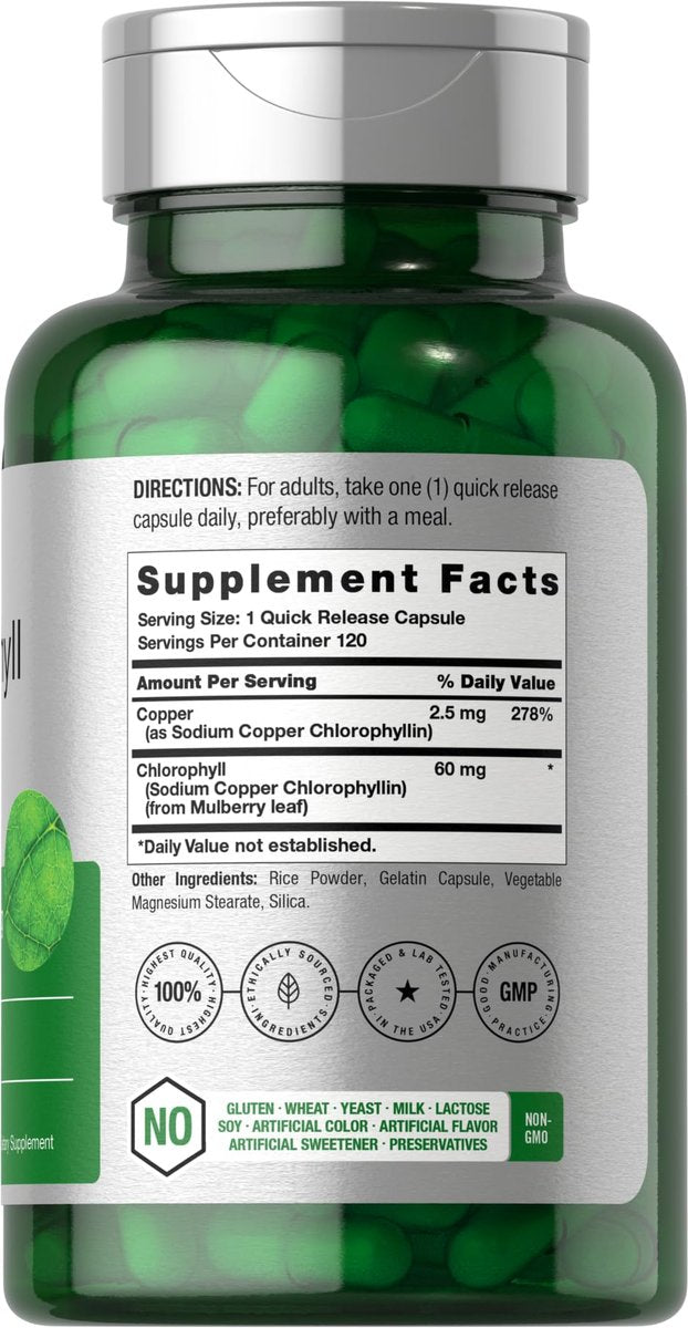 Horbäach Chlorophyll Kapseln | 120 Stück | mit Kupfer | Nicht-GMO & Glutenfrei