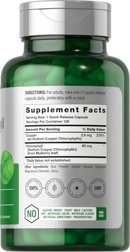 Horbäach Chlorophyll Kapseln | 120 Stück | mit Kupfer | Nicht-GMO & Glutenfrei