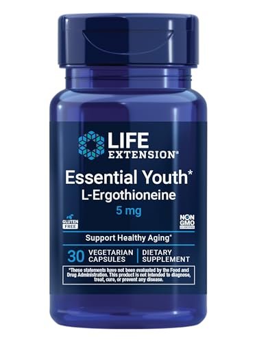 Life Extension Essential Youth L-Ergothionein – Fördert Langlebigkeit & gesundes Altern – Glutenfrei – Nicht-GVO – Vegetarisch – 5 mg – 30 vegetarische Kapseln