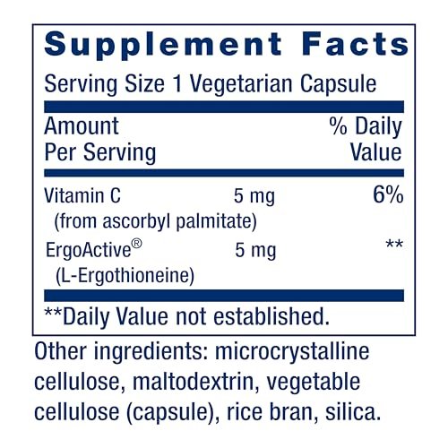 Life Extension Essential Youth L-Ergothionein – Fördert Langlebigkeit & gesundes Altern – Glutenfrei – Nicht-GVO – Vegetarisch – 5 mg – 30 vegetarische Kapseln